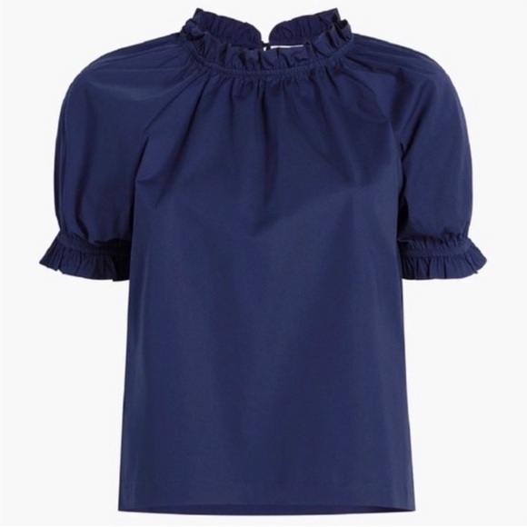 Hill House Kit Short Sleeve Top in Navy Cotton Poplin Size Large EUC - Picture 2 of 9